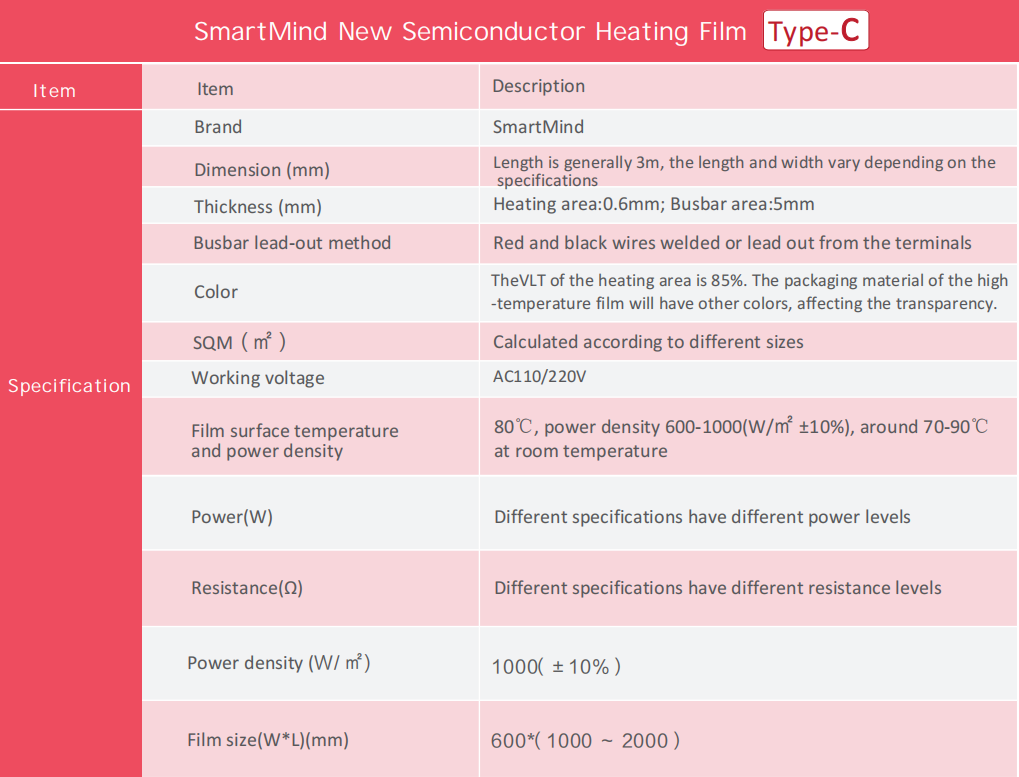 Transparent Semiconductor heating film: Model C (70-90℃)